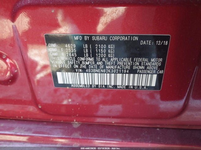 Продаж на аукціоні авто 2019 Subaru Legacy 3.6r Limited, vin: 4S3BNEN62K3021194, номер лоту: 44633626