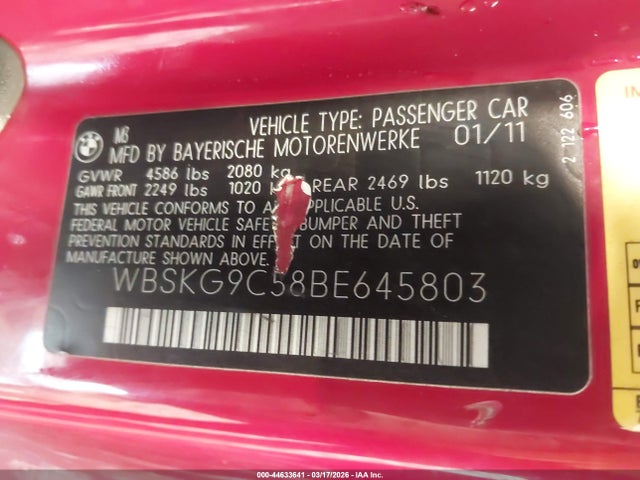 Продаж на аукціоні авто 2011 Bmw M3, vin: WBSKG9C58BE645803, номер лоту: 44633641