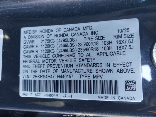 Honda Cr-v Ex Awd 2026 2HKRS4H47TH440157 Image 9