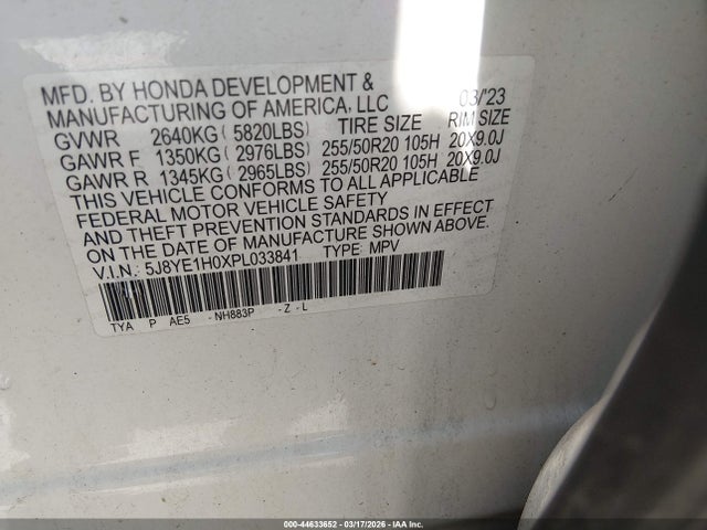 44633652 :رقم المزاد ، 5J8YE1H0XPL033841 vin ، 2023 Acura Mdx A-spec مزاد بيع