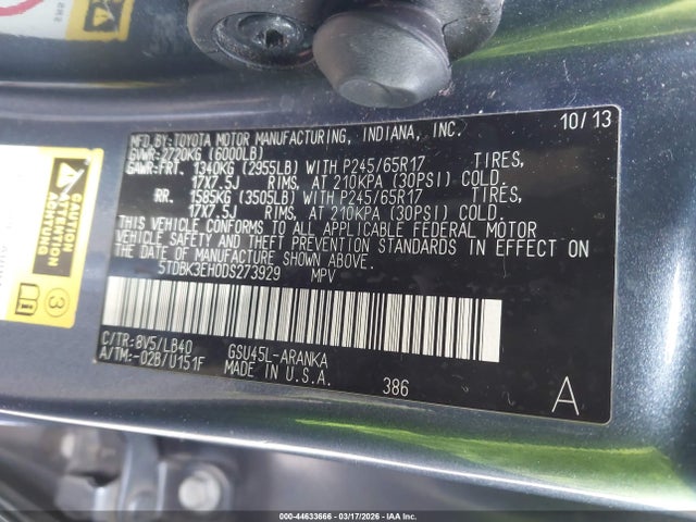 2013 TOYOTA HIGHLANDER 5TDBK3EH0DS273929 Photo 8