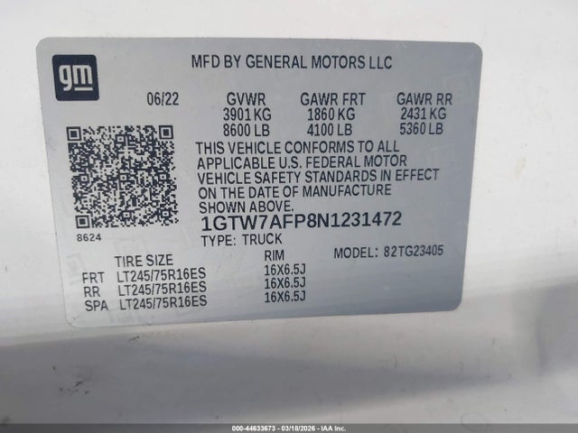 Продажа на аукционе авто 2022 Gmc Savana Cargo Rwd 2500 Regular Wheelbase Work Van, vin: 1GTW7AFP8N1231472, номер лота: 44633673