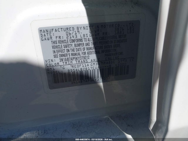 3N1AB7AP5KY379012 Nissan SENTRA S