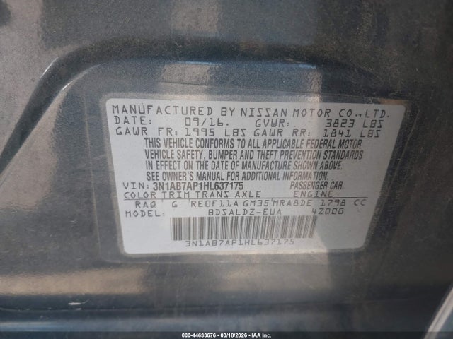 Nissan Sentra S/sl/sr/sv 2017 3N1AB7AP1HL637175 Image 9