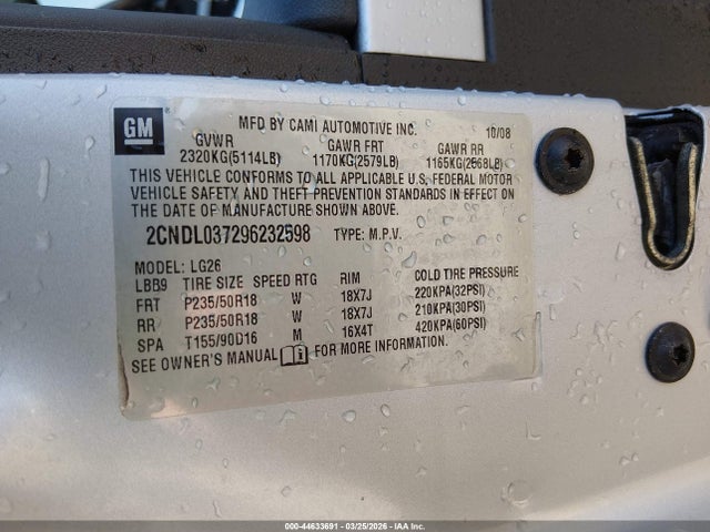 Aukcja sprzedaży 2009 Chevrolet Equinox Sport, vin: 2CNDL037296232598, numer aukcji: 44633691