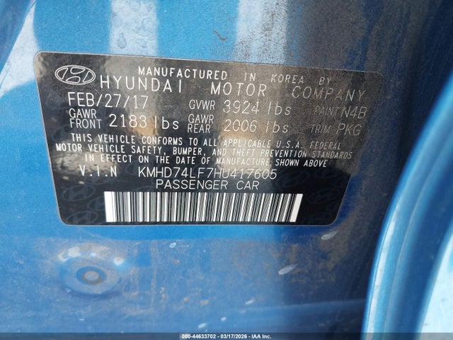 KMHD74LF7HU417605 Hyundai ELANTRA SE