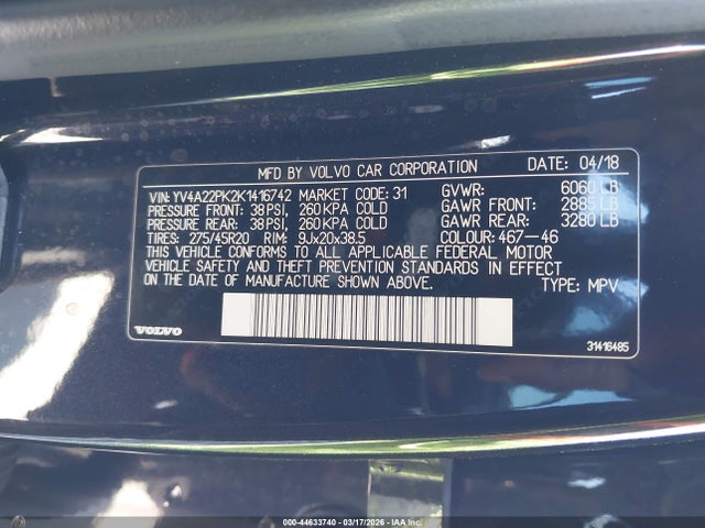 YV4A22PK2K1416742 Volvo Xc90 T6 Momentum