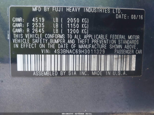 Продаж на аукціоні авто 2017 Subaru Legacy 2.5i Premium, vin: 4S3BNAC69H3011329, номер лоту: 44633741