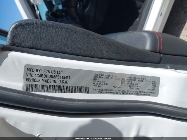 Продажа на аукционе авто 2024 Dodge Durango Gt Plus Rwd, vin: 1C4RDHDG6RC118437, номер лота: 44633746
