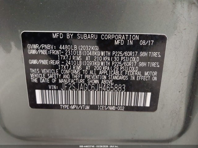 Aukcja sprzedaży 2018 Subaru Forester 2.5i Premium, vin: JF2SJAGC6JH465883, numer aukcji: 44633748