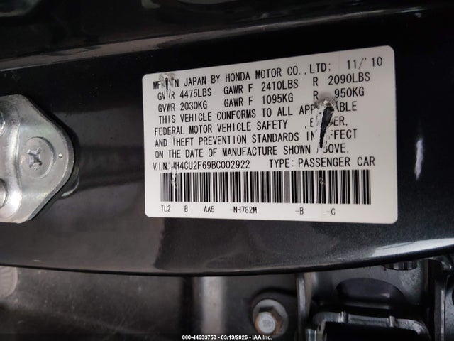 Продаж на аукціоні авто 2011 Acura Tsx 2.4, vin: JH4CU2F69BC002922, номер лоту: 44633753