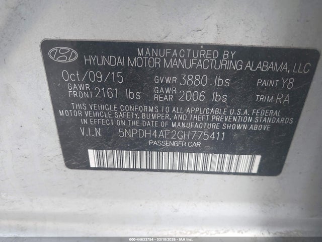 Hyundai ELANTRA SE 2016 5NPDH4AE2GH775411 Image 9