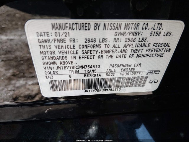 Aukcja sprzedaży 2021 Infiniti Q50 Luxe Awd, vin: JN1EV7BR3MM754510, numer aukcji: 44633756