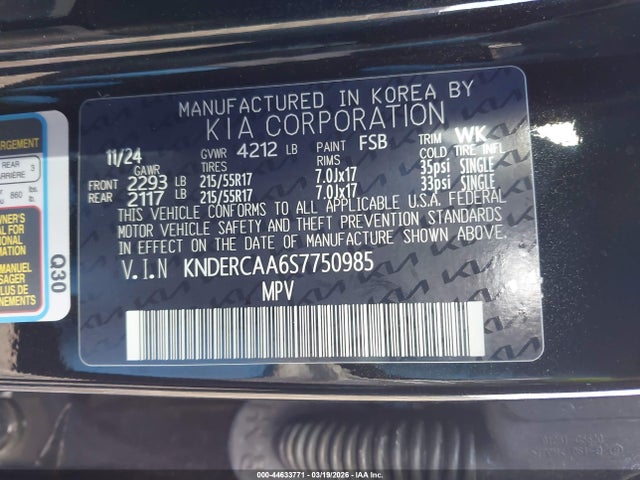 Продажа на аукционе авто 2025 Kia Seltos Ex, vin: KNDERCAA6S7750985, номер лота: 44633771