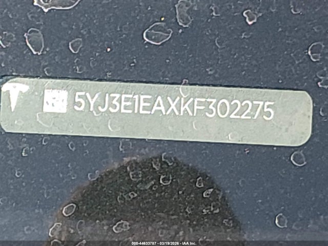 Aukcja sprzedaży 2019 Tesla Model 3 Long Range/mid Range/standard Range/standard Range Plus, vin: 5YJ3E1EAXKF302275, numer aukcji: 44633787