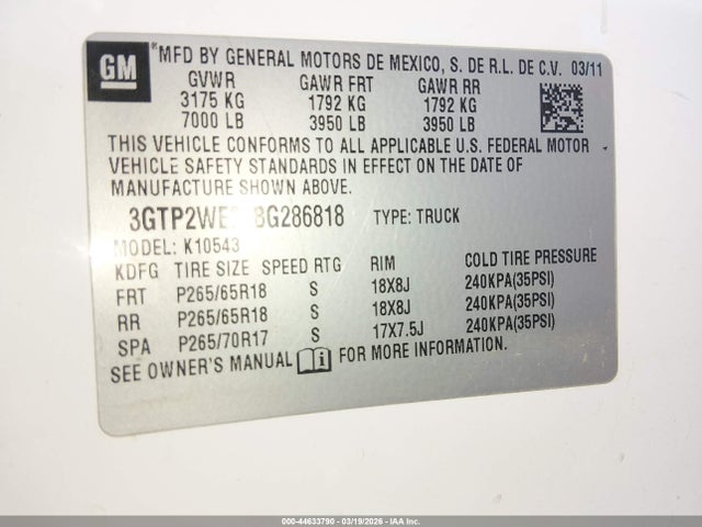 Aukcja sprzedaży 2011 Gmc Sierra 1500 Slt, vin: 3GTP2WE32BG286818, numer aukcji: 44633790