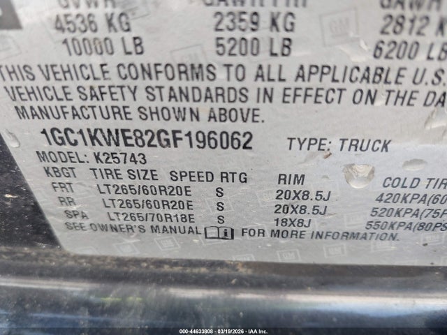 1GC1KWE82GF196062 Chevrolet Silverado 2500hd Ltz