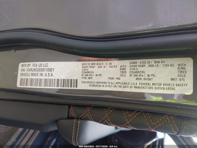 Auction sale of the 2025 Jeep Grand Cherokee L Summit Reserve 4x4, vin: 1C4RJKEG6S8710921, lot number: 44633824