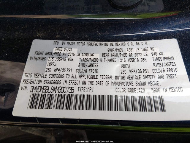 Продажа на аукционе авто 2021 Mazda Cx-30 Select, vin: 3MVDMBBL8MM300735, номер лота: 44633827