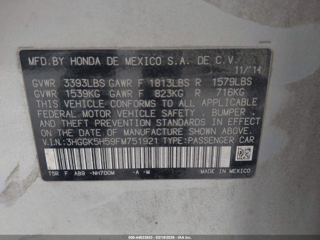3HGGK5H59FM751921 Honda FIT LX