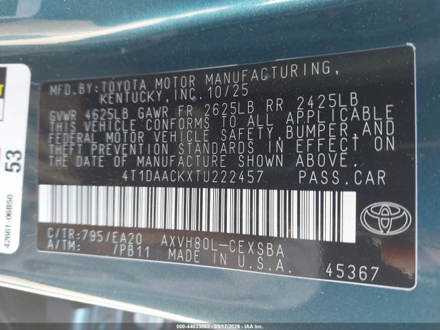 Toyota CAMRY SE 2026 4T1DAACKXTU222457 Image 9