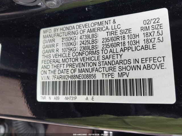 2022 HONDA CR-V 7FARW2H88NE008856 Photo 8