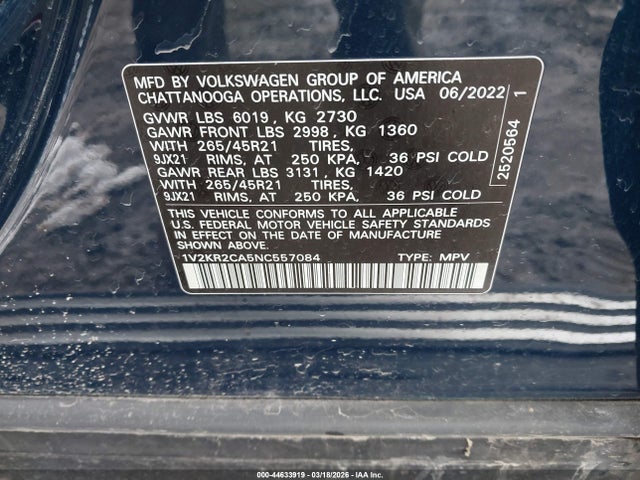 2022 VOLKSWAGEN ATLAS 1V2KR2CA5NC557084 Photo 8