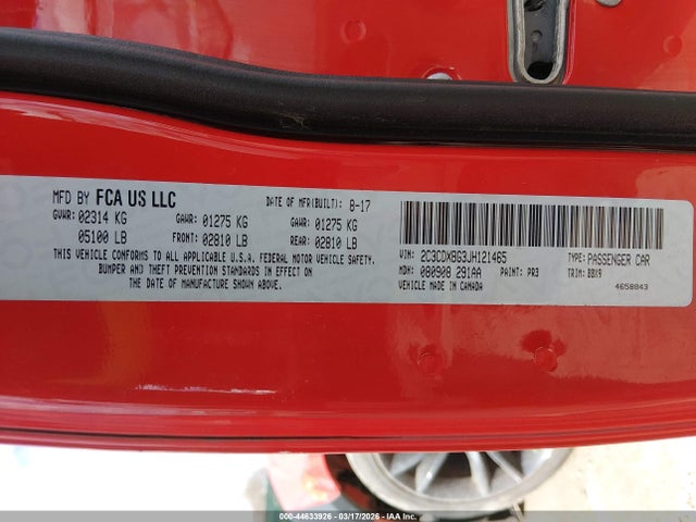 44633926 :رقم المزاد ، 2C3CDXBG3JH121465 vin ، 2018 Dodge Charger Sxt Rwd مزاد بيع