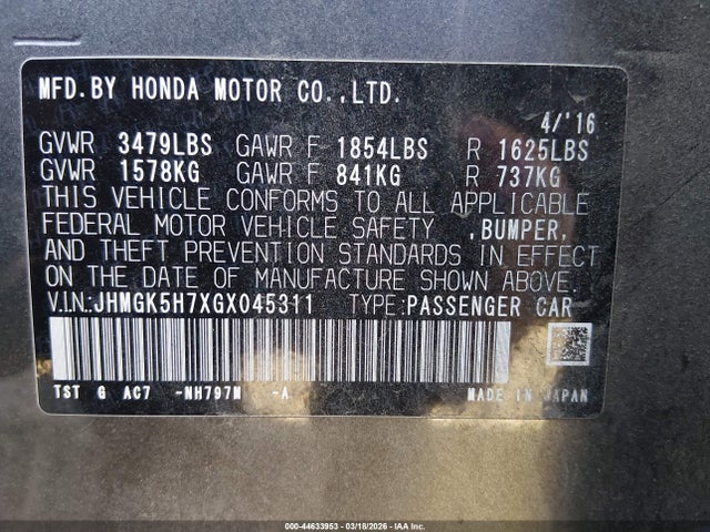 JHMGK5H7XGX045311 Honda FIT EX