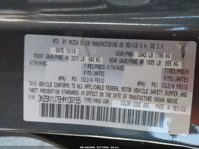 3MZBN1U76HM109155 Mazda Mazda3 Sport