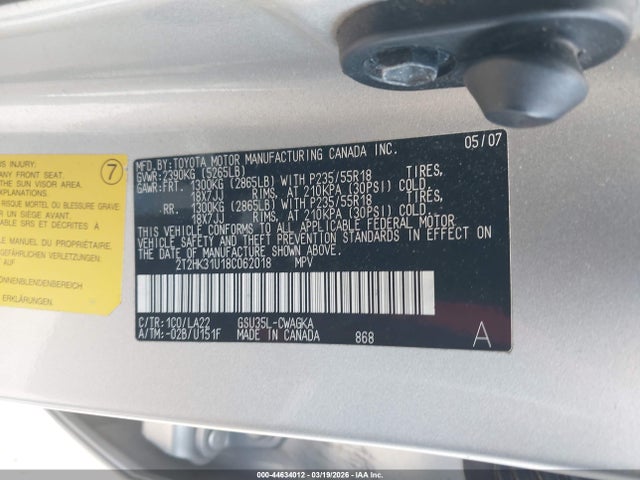 Aukcja sprzedaży 2008 Lexus Rx 350, vin: 2T2HK31U18C062018, numer aukcji: 44634012
