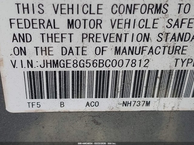 44634034 :رقم المزاد ، JHMGE8G56BC007812 vin ، 2011 Honda Fit Sport مزاد بيع