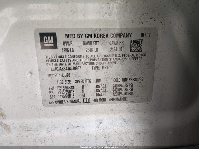 2018 Buick Encore Preferred მანქანა იყიდება აუქციონზე, vin: KL4CJASB4JB570937, აუქციონის ნომერი: 44634078