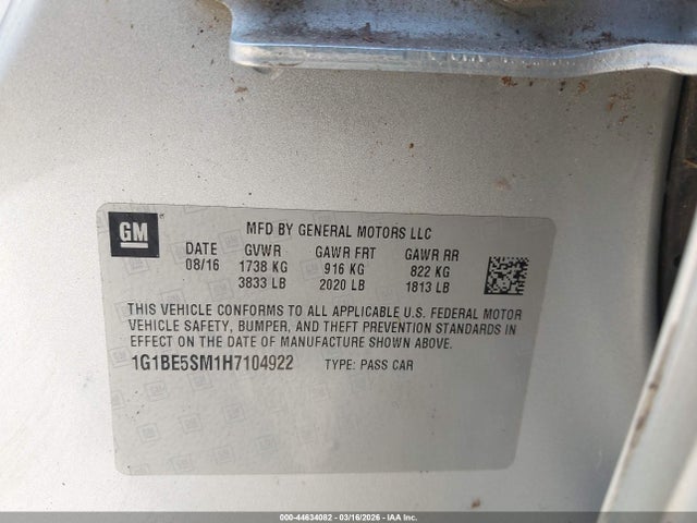 1G1BE5SM1H7104922 Chevrolet Cruze Lt Auto