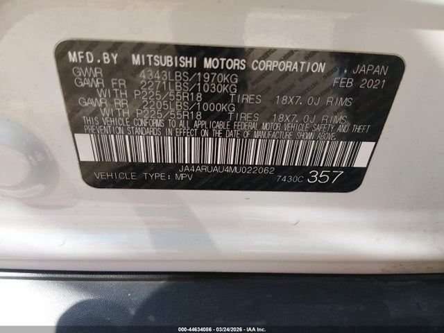 Aukcja sprzedaży 2021 Mitsubishi Outlander Sport 2.0 Be Awc/2.0 Es Awc/2.0 Le Awc/2.0 Se Awc, vin: JA4ARUAU4MU022062, numer aukcji: 44634086