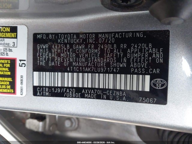 Toyota CAMRY LE 2020 4T1C11AK7LU971747 Image 9