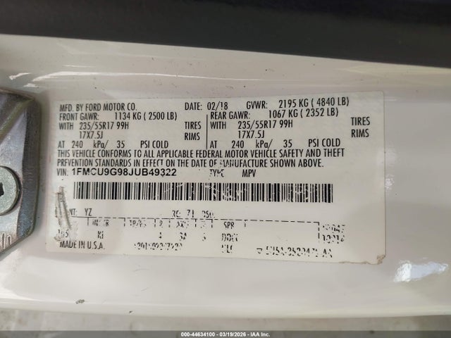 Ford ESCAPE SE 2018 1FMCU9G98JUB49322 Image 9