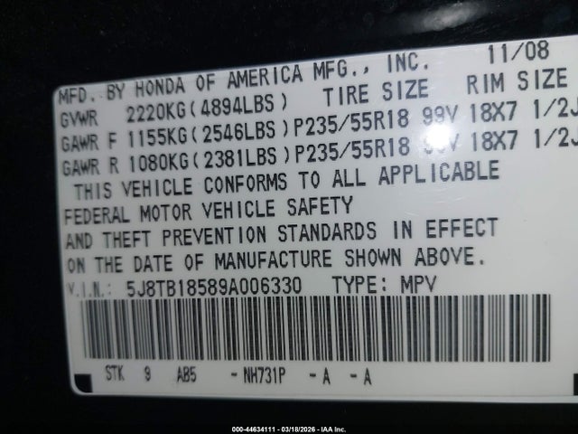 Продаж на аукціоні авто 2009 Acura Rdx, vin: 5J8TB18589A006330, номер лоту: 44634111