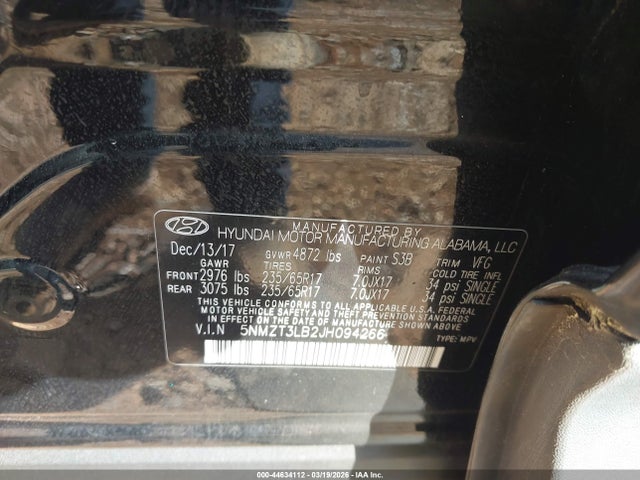 2018 Hyundai Santa Fe Sport 2.4l მანქანა იყიდება აუქციონზე, vin: 5NMZT3LB2JH094266, აუქციონის ნომერი: 44634112