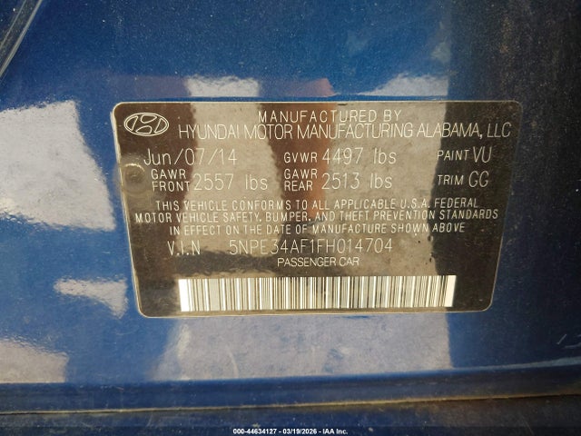 Hyundai Sonata Limited 2015 5NPE34AF1FH014704 Image 9