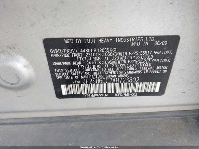 Aukcja sprzedaży 2010 Subaru Forester 2.5x Premium, vin: JF2SH6CC2AH723802, numer aukcji: 44634129
