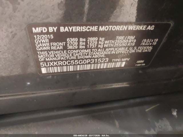 Auction sale of the 2016 Bmw X5 Xdrive35i, vin: 5UXKR0C55G0P31523, lot number: 44634139