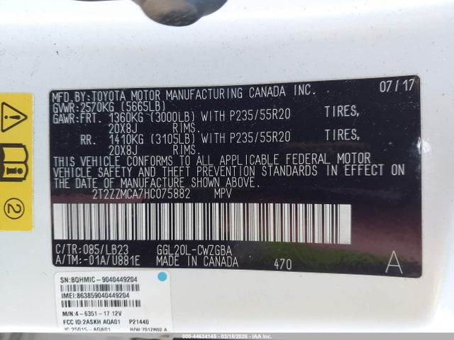 44634145 :رقم المزاد ، 2T2ZZMCA7HC075882 vin ، 2017 Lexus Rx 350 مزاد بيع