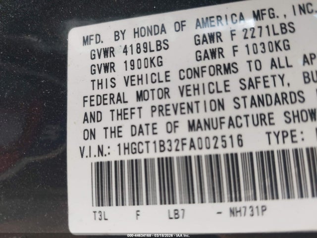 1HGCT1B32FA002516 Honda Accord Lx-s