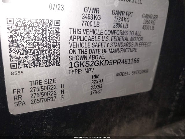 Продаж на аукціоні авто 2023 Gmc Yukon Xl 4wd Slt, vin: 1GKS2GKD5PR461166, номер лоту: 44634172