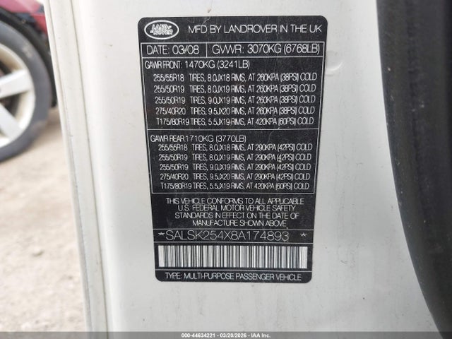 2008 LAND ROVER RANGE ROVER SPORT SALSK254X8A174893 Photo 8