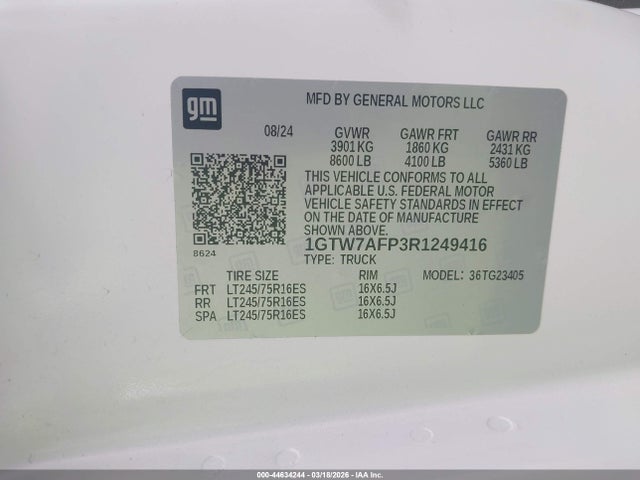 Продаж на аукціоні авто 2024 Gmc Savana Cargo Rwd 2500 Regular Wheelbase Work Van, vin: 1GTW7AFP3R1249416, номер лоту: 44634244