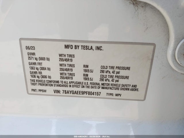 Продажа на аукционе авто 2023 Tesla Model Y Awd/long Range Dual Motor All-wheel Drive, vin: 7SAYGAEE9PF804157, номер лота: 44634261