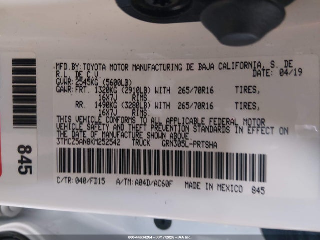 3TMCZ5AN8KM252542 Toyota Tacoma Trd Off Road
