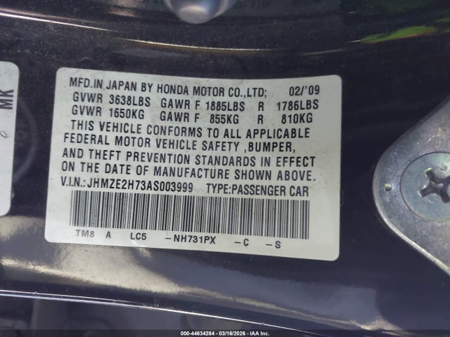 2010 HONDA INSIGHT JHMZE2H73AS003999 Photo 8